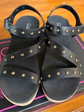 Corkys Black Studded Wedge Sandals